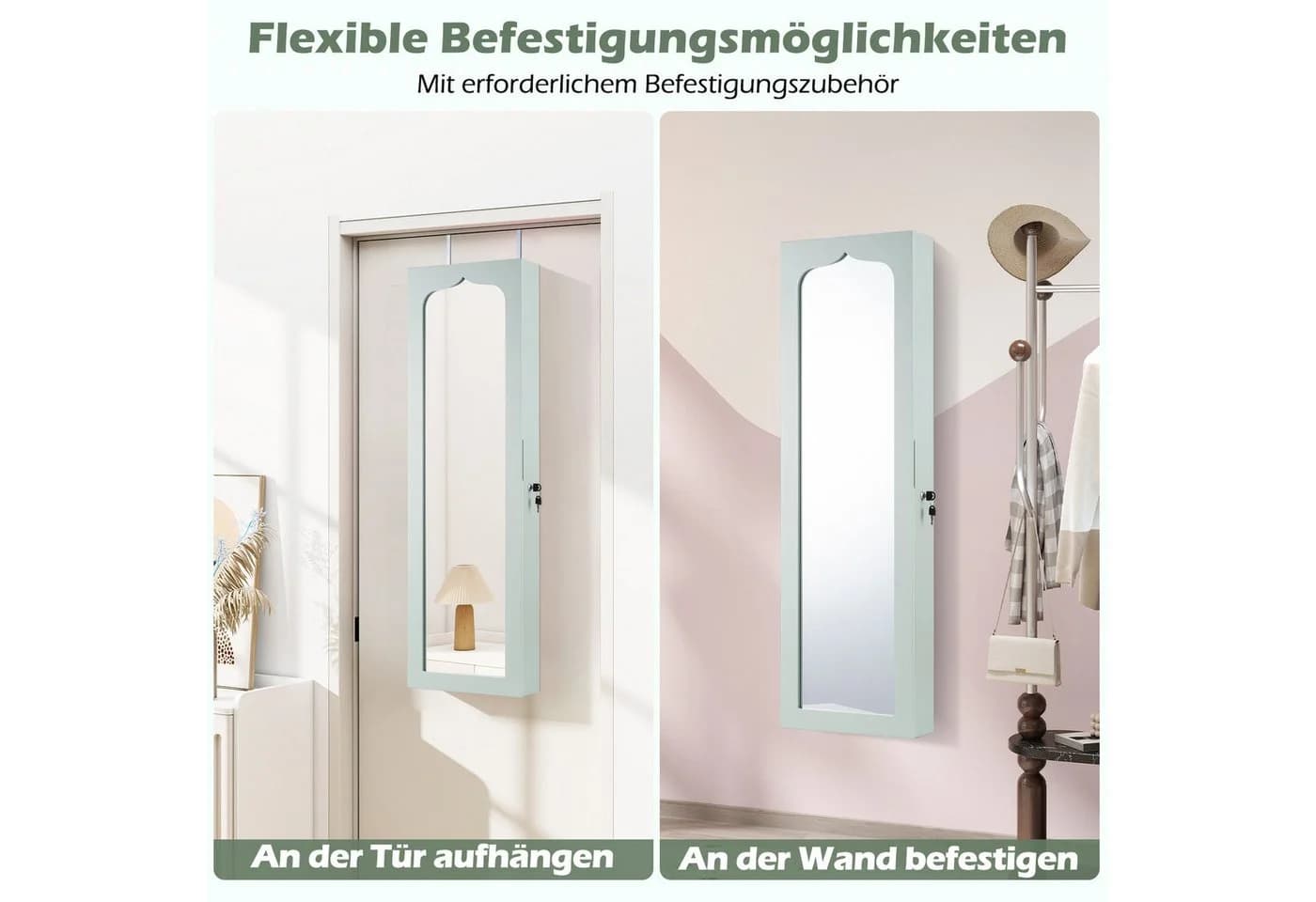 COSTWAY Schmuckschrank mit LED & Ganzkörperspiegel für Tür und Wand - Bild 3
