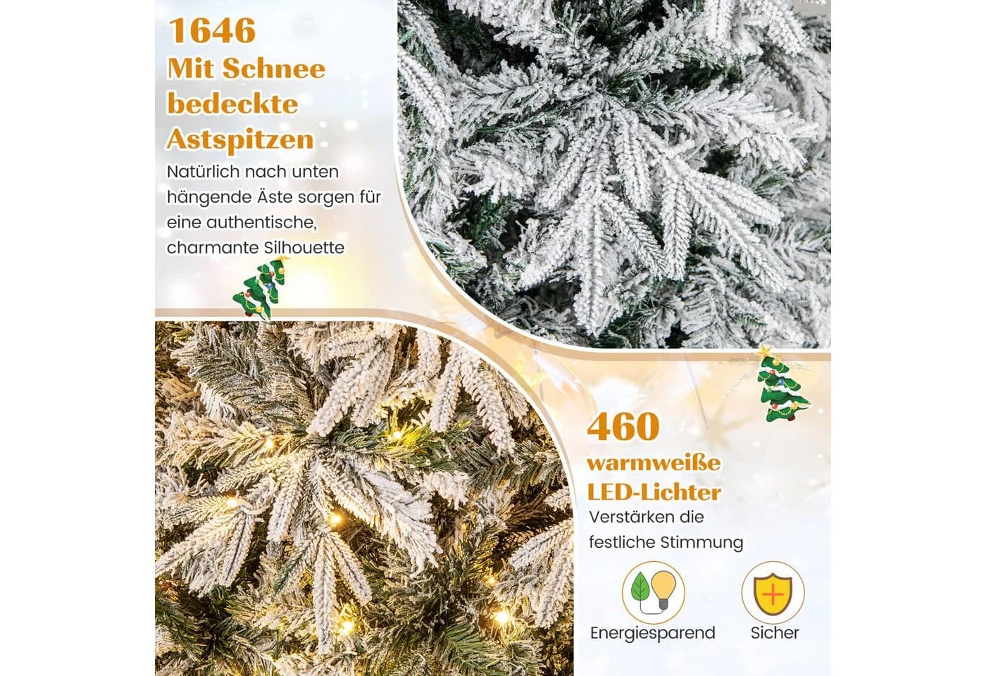 COSTWAY Künstlicher Weihnachtsbaum 240cm mit Schnee & 460 LEDs - Bild 4