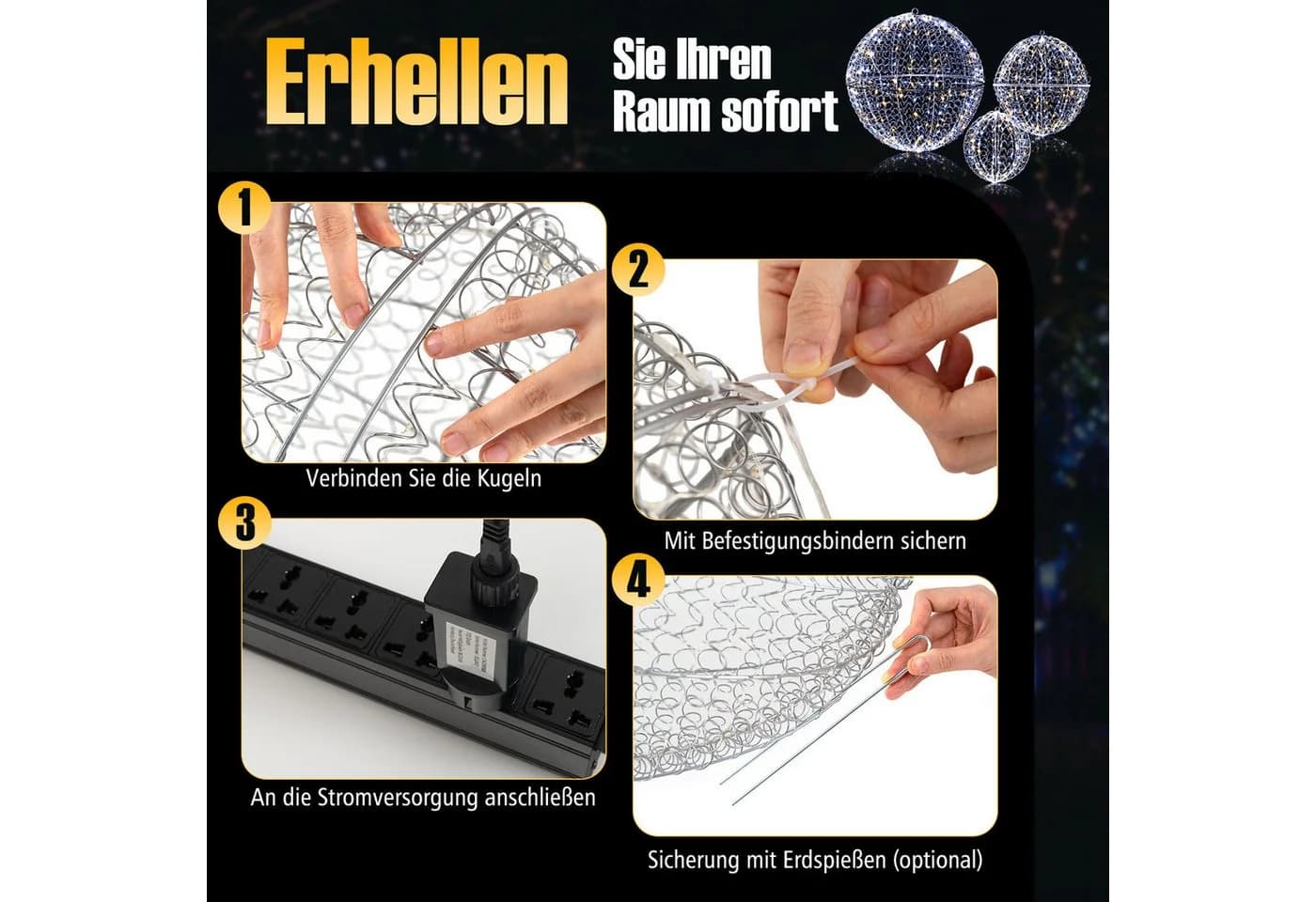 COSTWAY LED Weihnachtskugeln 3er-Set Silber Metall - Bild 5