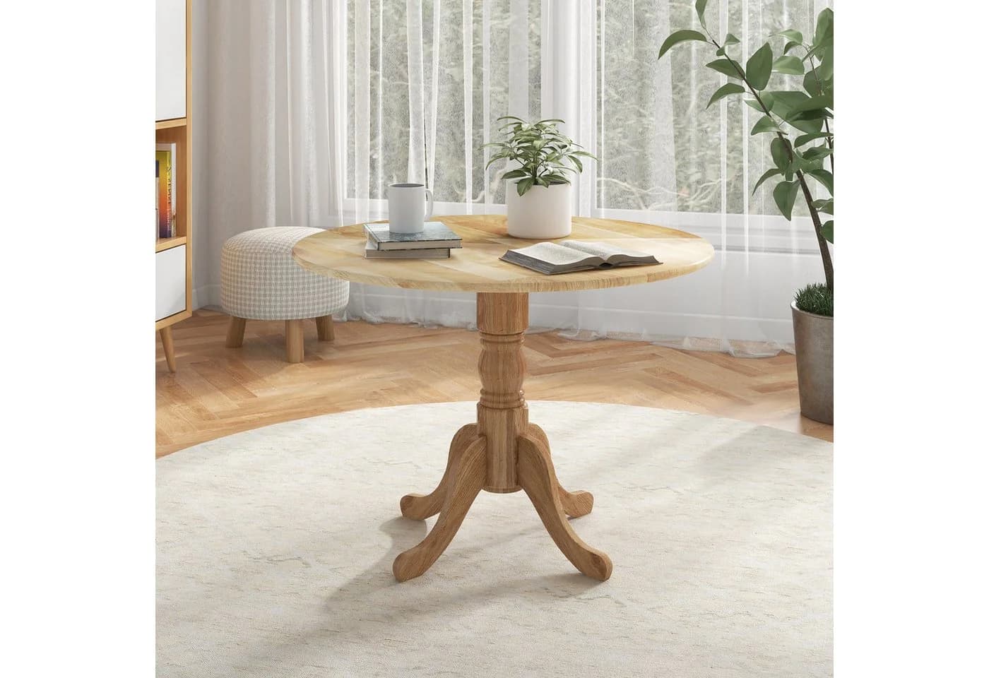 COSTWAY Runder Küchentisch aus Massivholz 100x73 cm Natur