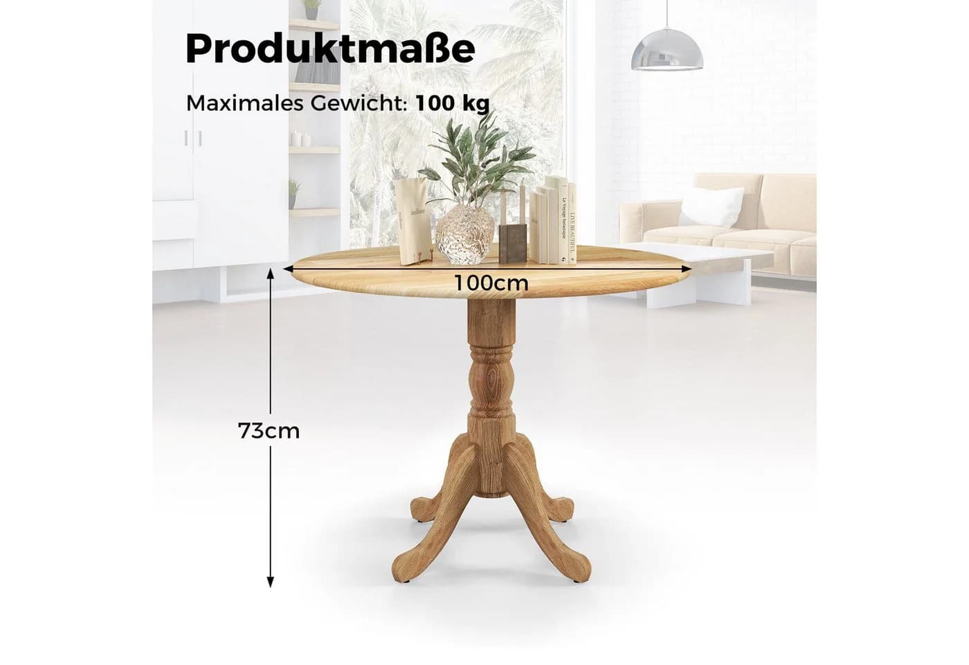 COSTWAY Runder Küchentisch aus Massivholz 100x73 cm Natur - Bild 5
