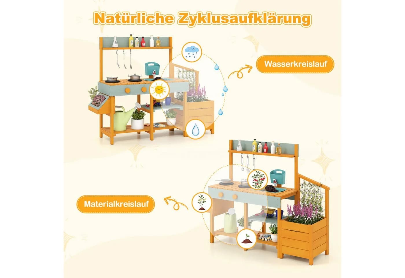 COSTWAY Outdoor-Spielküche Holz Kinderküche mit Pflanzkasten & Rankgitter ab 3 Jahren - Bild 4