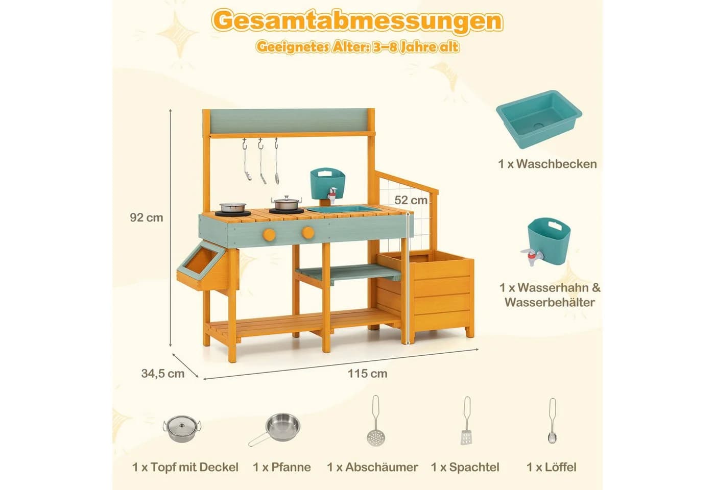COSTWAY Outdoor-Spielküche Holz Kinderküche mit Pflanzkasten & Rankgitter ab 3 Jahren - Bild 5