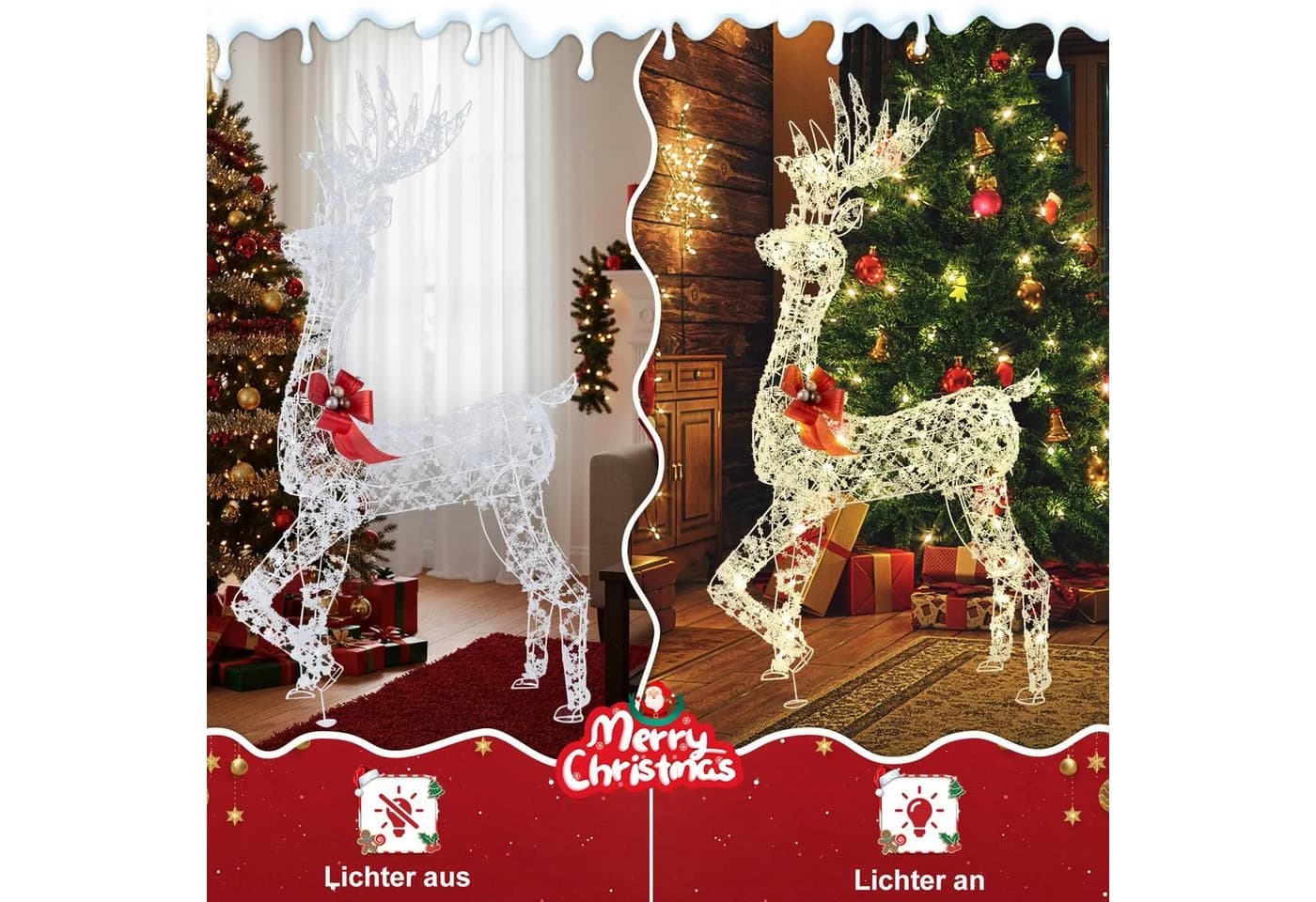 COSTWAY LED Rentier Weihnachtsfigur 150cm hoch