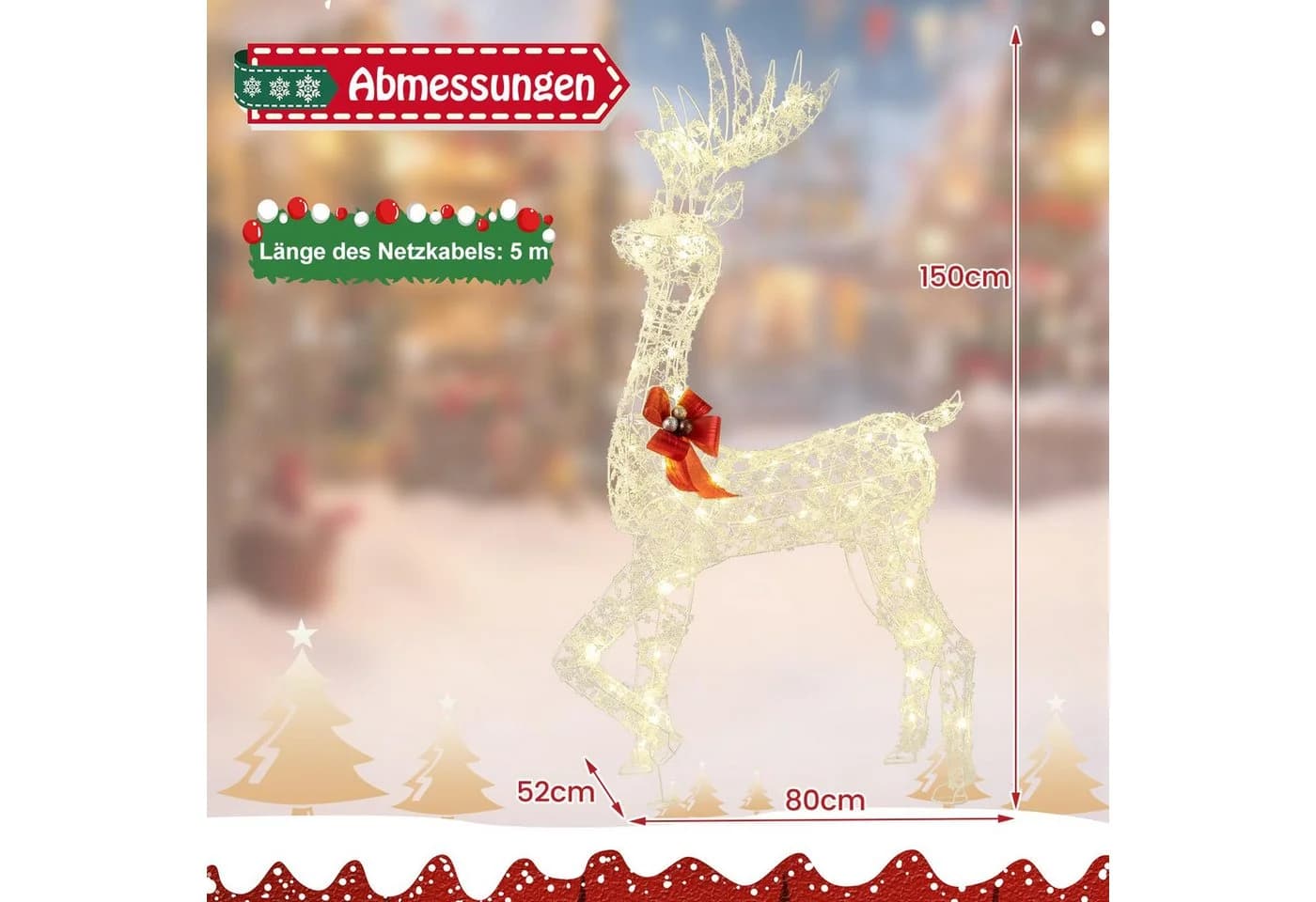 COSTWAY LED Rentier Weihnachtsfigur 150cm hoch - Bild 3