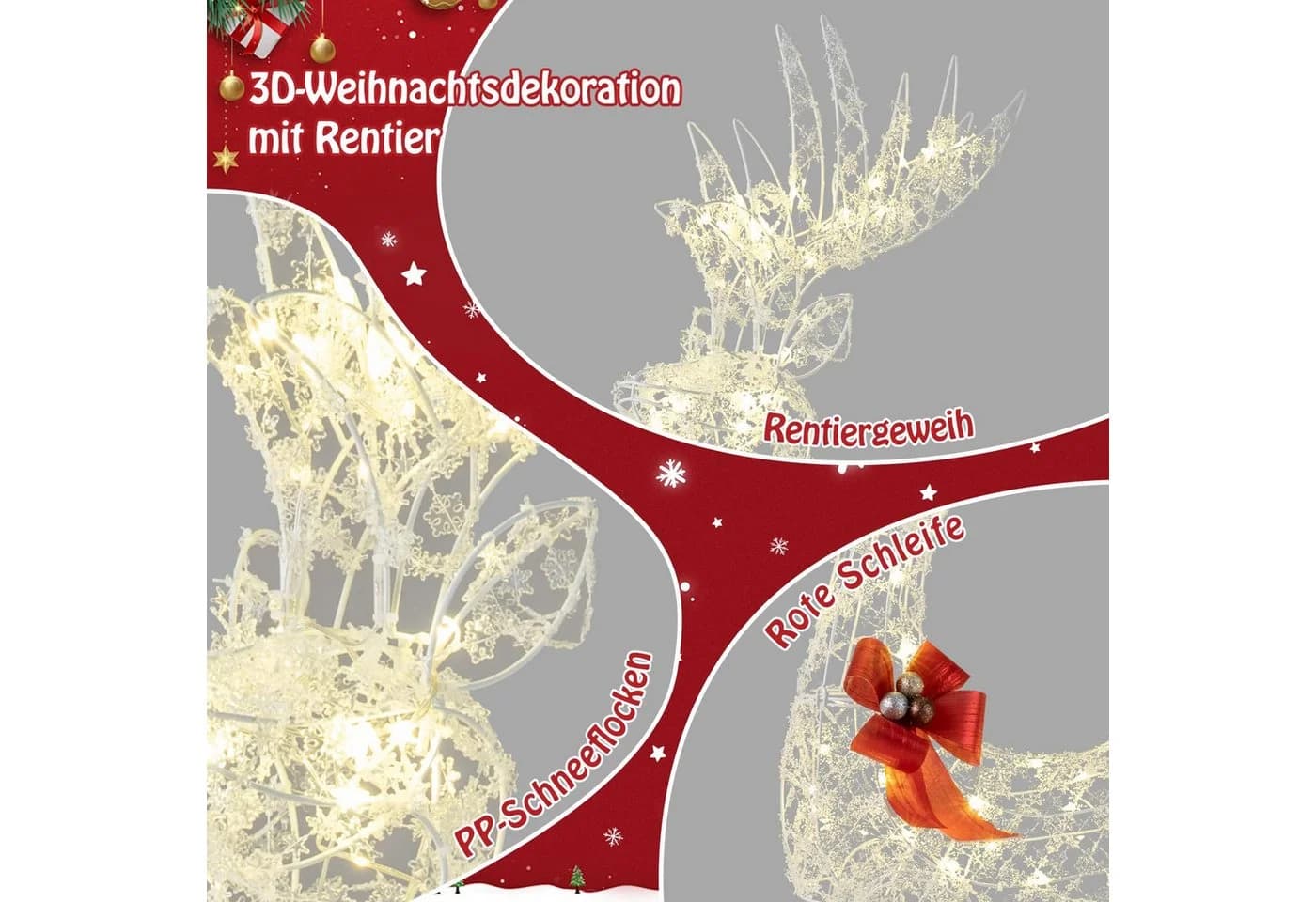 COSTWAY LED Rentier Weihnachtsfigur 150cm hoch - Bild 4