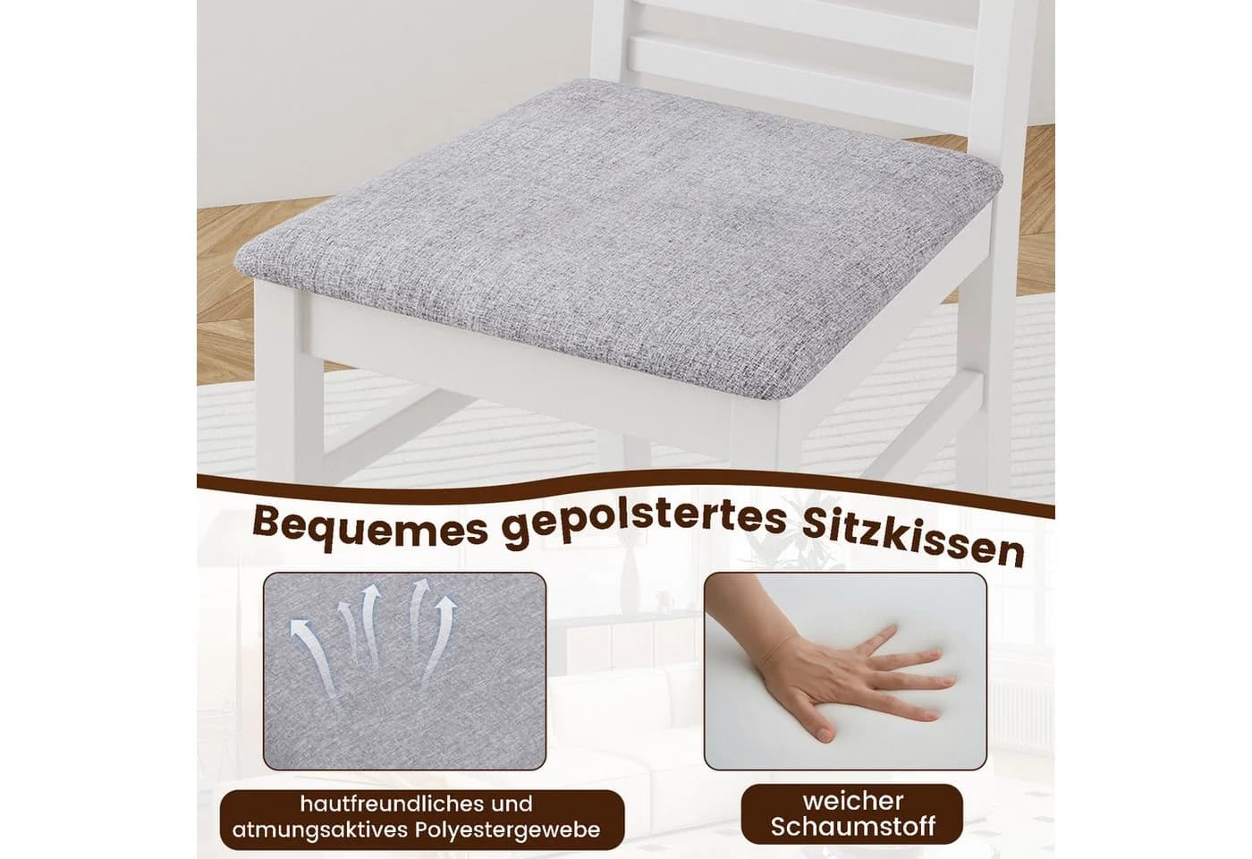 COSTWAY Esszimmerstuhl (2 St) Stoff gepolsterte Küchenstühle, hohe gebogene Rückenlehne - Bild 4