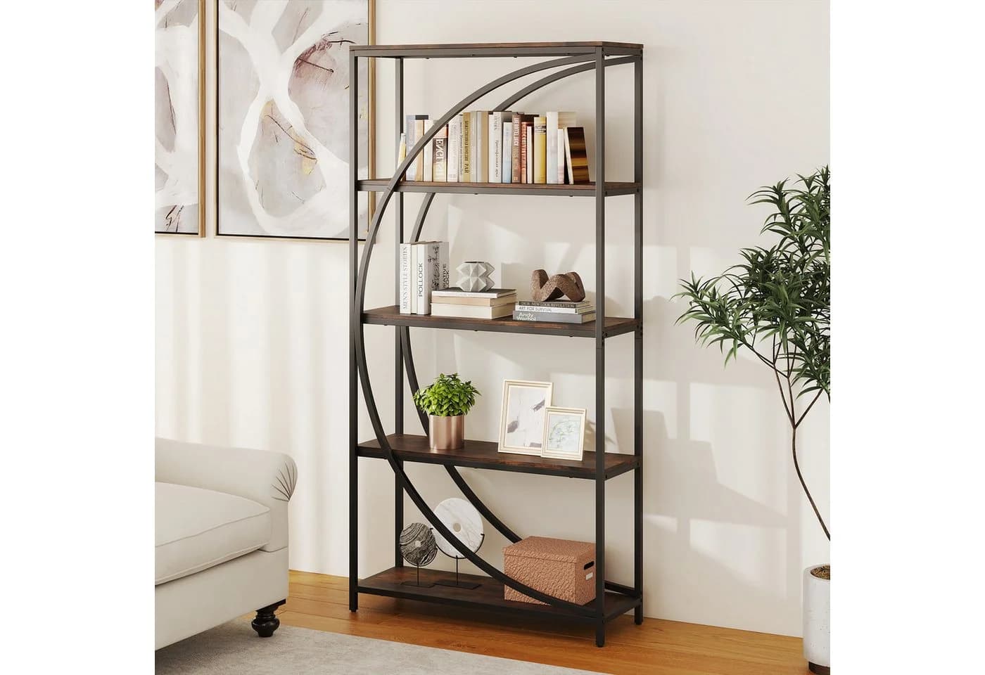 COSTWAY Bücherregal Halbmond-Silhouette Metallrahmen