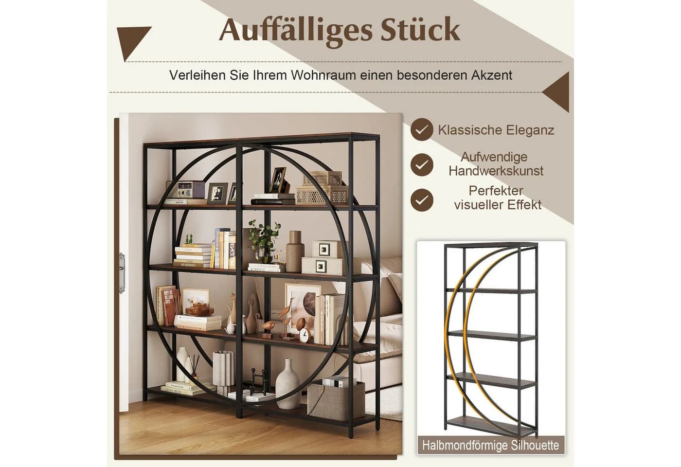 COSTWAY Bücherregal Halbmond-Silhouette Metallrahmen - Bild 3