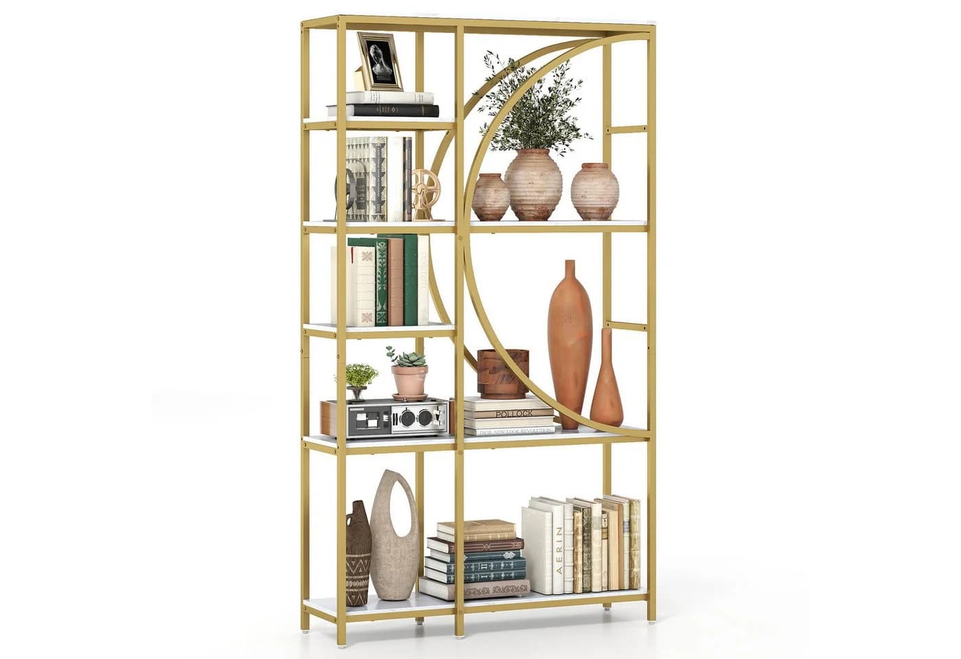 COSTWAY Bücherregal Geometrisch Metallrahmen Weiß/Gold - Bild 2