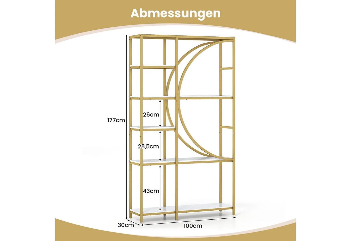 COSTWAY Bücherregal Geometrisch Metallrahmen Weiß/Gold - Bild 5