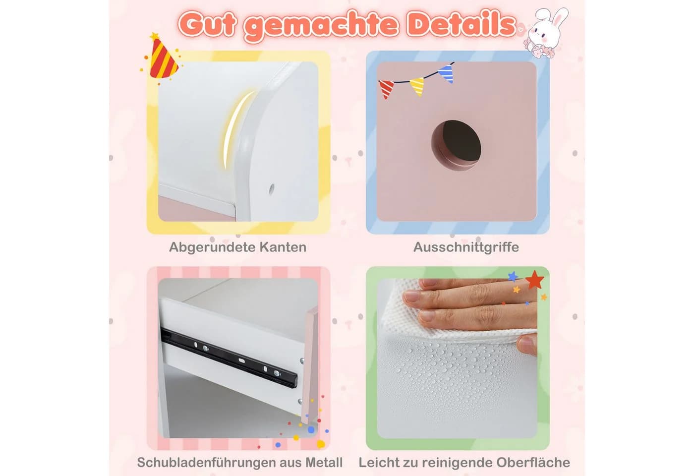 COSTWAY Schminktisch mit Stuhl für Kinder, weiß, beleuchtet - Bild 5