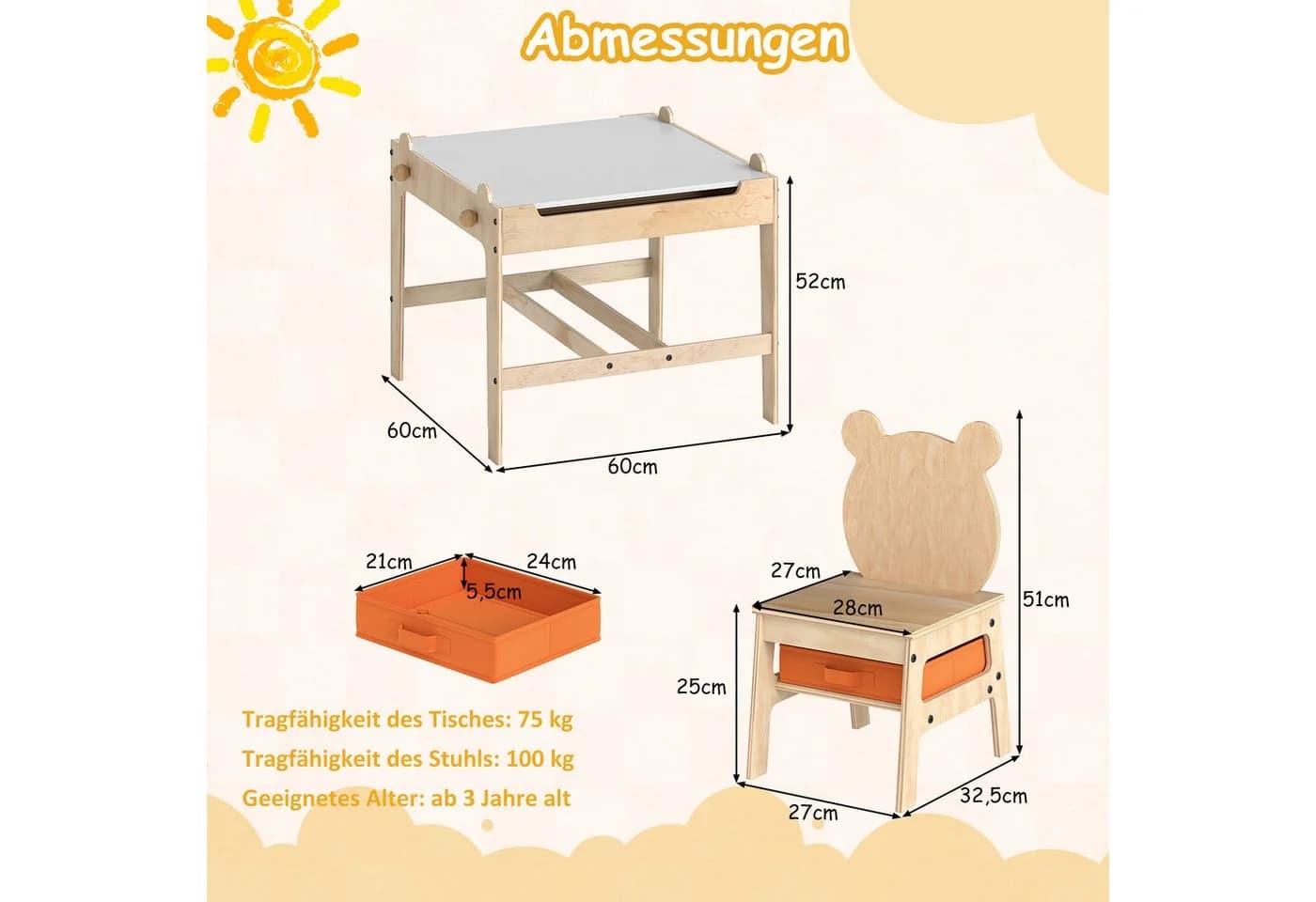 COSTWAY Kindertisch mit 2 Stühlen, 4-in-1 Aktivitätstisch - Bild 5