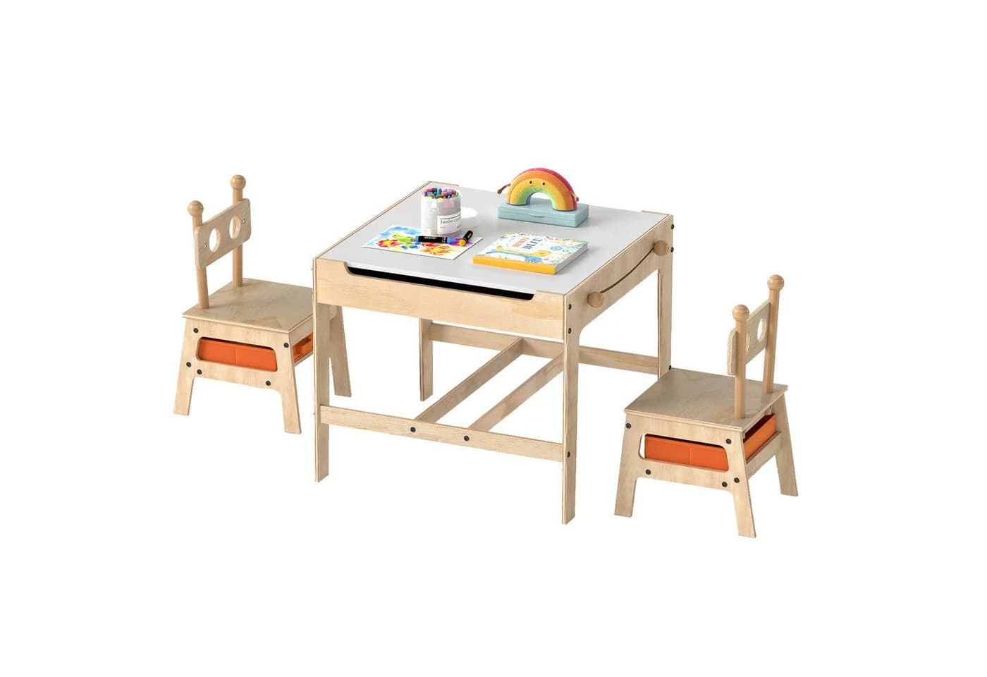 COSTWAY Kindersitzgruppe Aktivitätstisch mit 2 Stühlen Beige - Bild 2