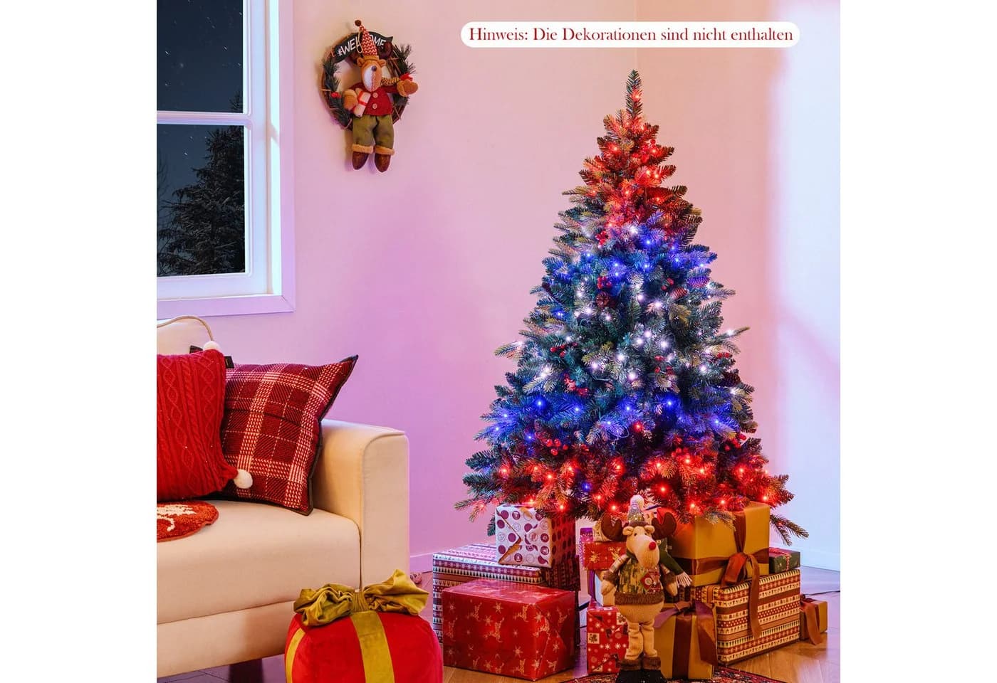 COSTWAY Künstlicher Weihnachtsbaum 150cm 250 RGB-LEDs 584 Zweige