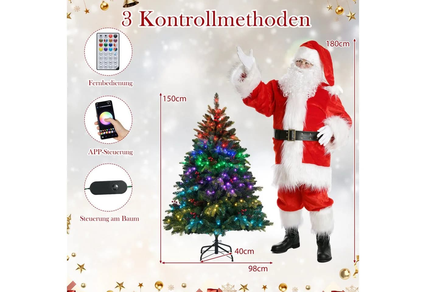 COSTWAY Künstlicher Weihnachtsbaum 150cm 250 RGB-LEDs 584 Zweige - Bild 3
