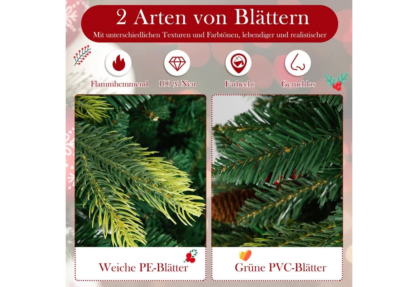 COSTWAY Künstlicher Weihnachtsbaum 150cm 250 RGB-LEDs 584 Zweige - Bild 4
