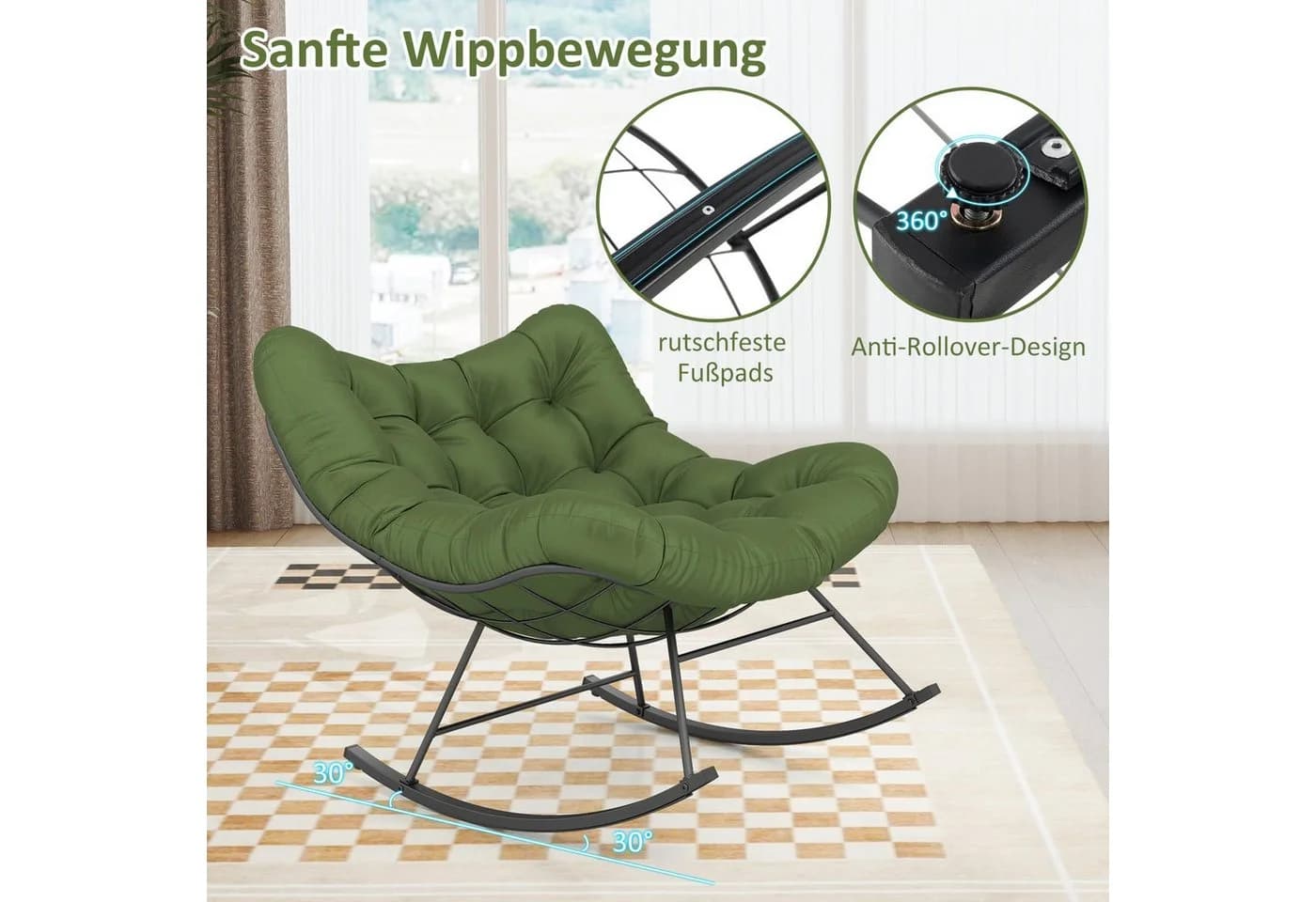 COSTWAY Schaukelsessel Relaxstuhl Schwarz mit Kissen - Bild 3