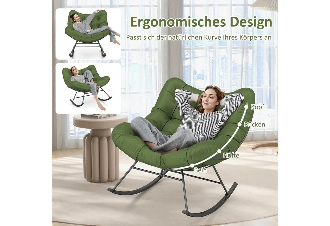 COSTWAY Schaukelsessel Relaxstuhl Schwarz mit Kissen - Bild 4