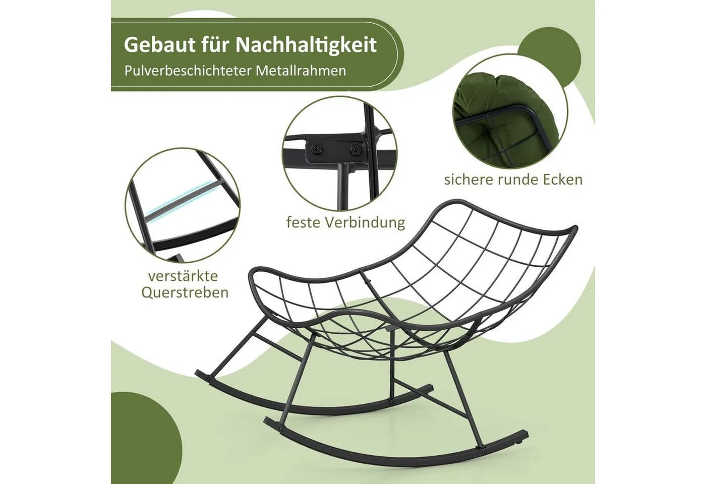 COSTWAY Schaukelsessel Relaxstuhl Schwarz mit Kissen - Bild 5