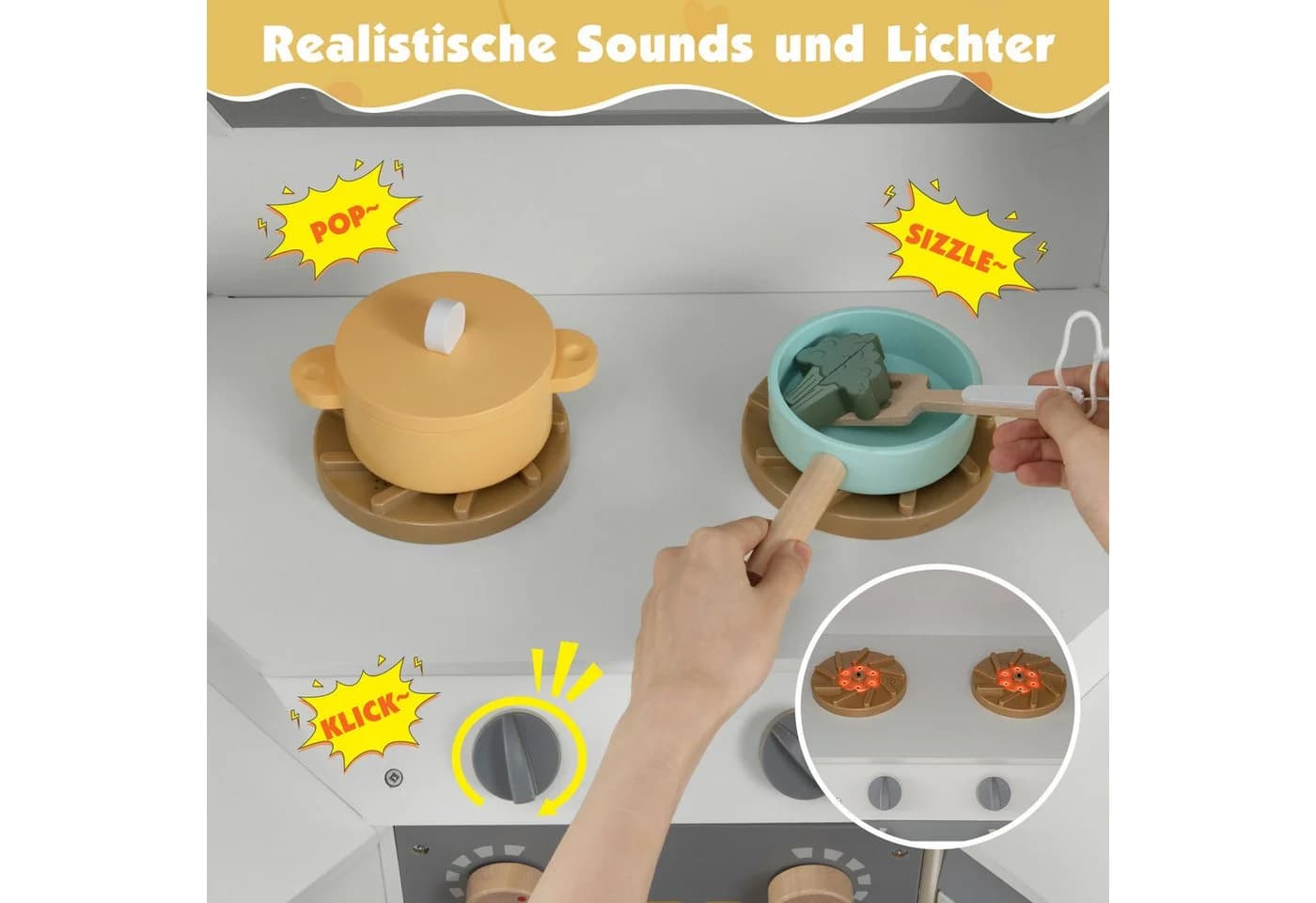 COSTWAY Spielküche Holz Grau Eckküche mit Mülleimer - Bild 3