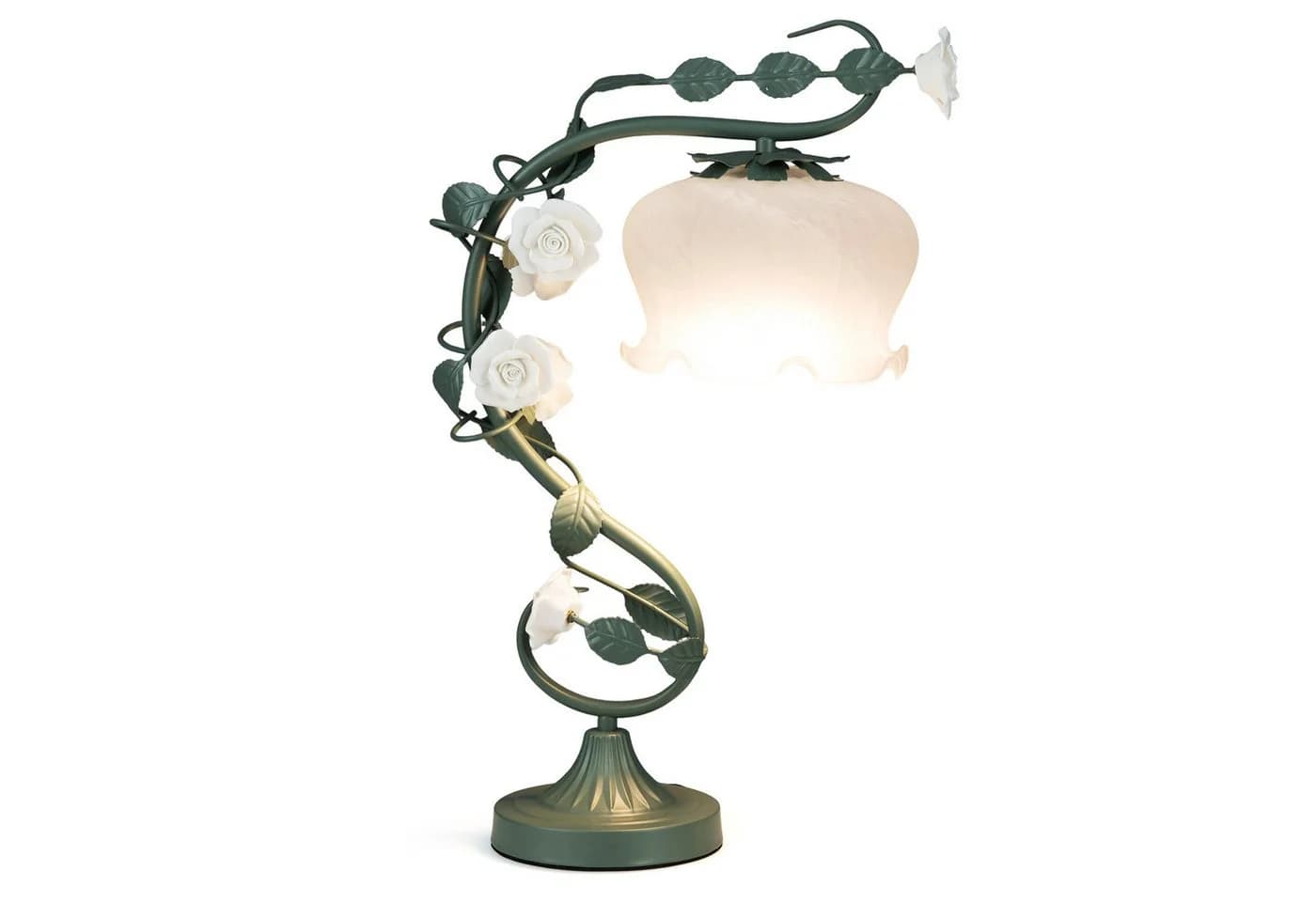 COSTWAY Nachttischlampe 54,5cm Grün Maiglöckchen Lampenschirm 6 Keramikrosen - Bild 2