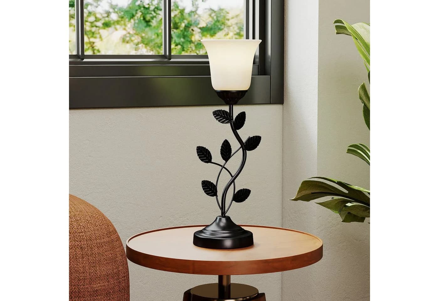 COSTWAY Nachttischlampe 50cm Tulpen-Glaslampenschirm Metallblätter