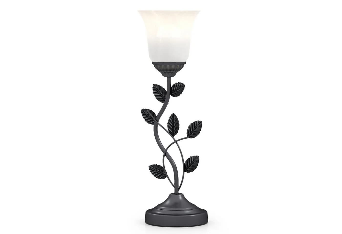 COSTWAY Nachttischlampe 50cm Tulpen-Glaslampenschirm Metallblätter - Bild 2
