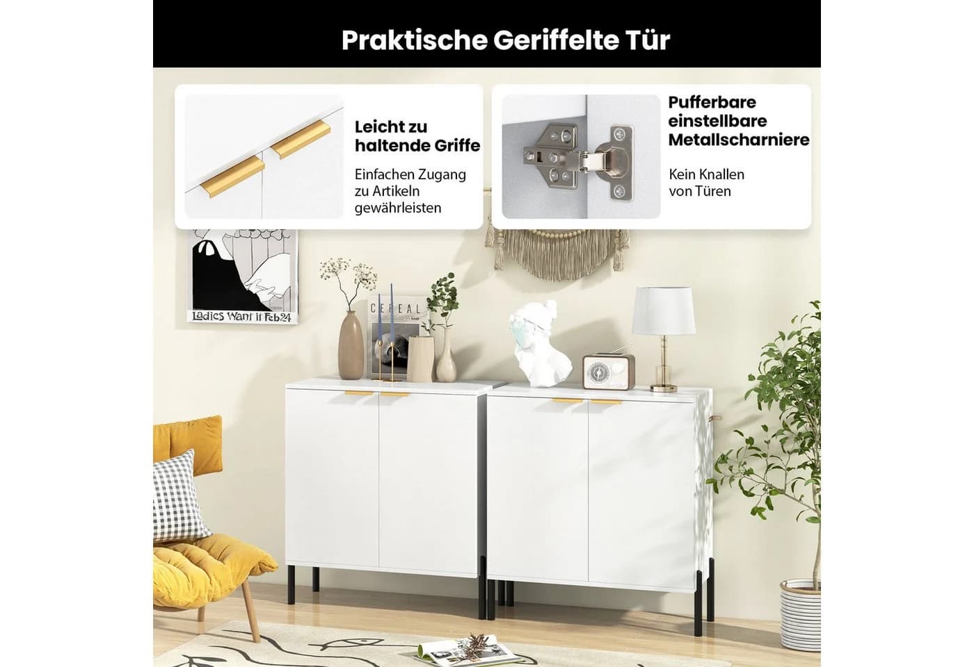 COSTWAY Küchenbuffet mit 2 Türen Weiß Holz Sideboard - Bild 4