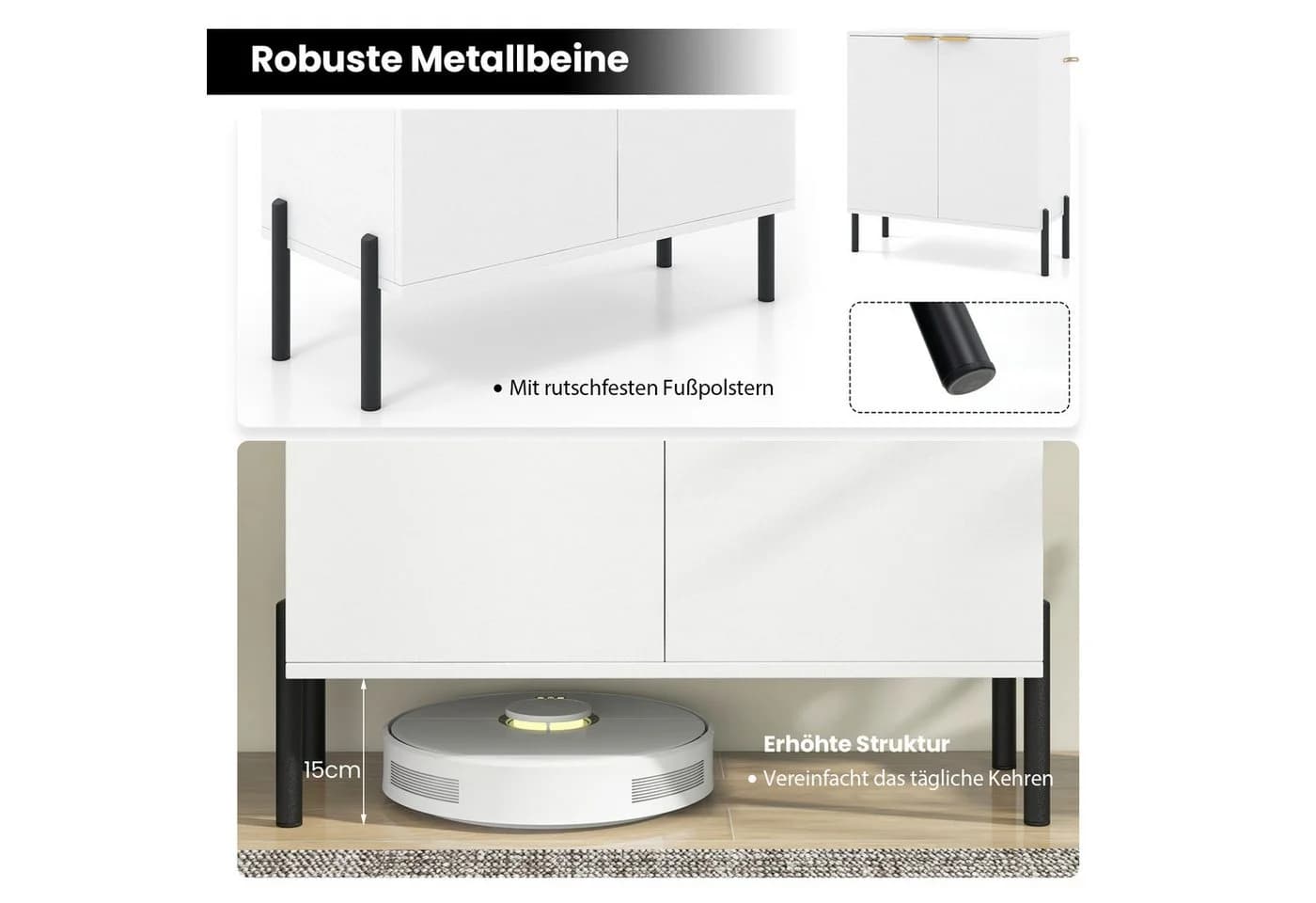 COSTWAY Küchenbuffet mit 2 Türen Weiß Holz Sideboard - Bild 5