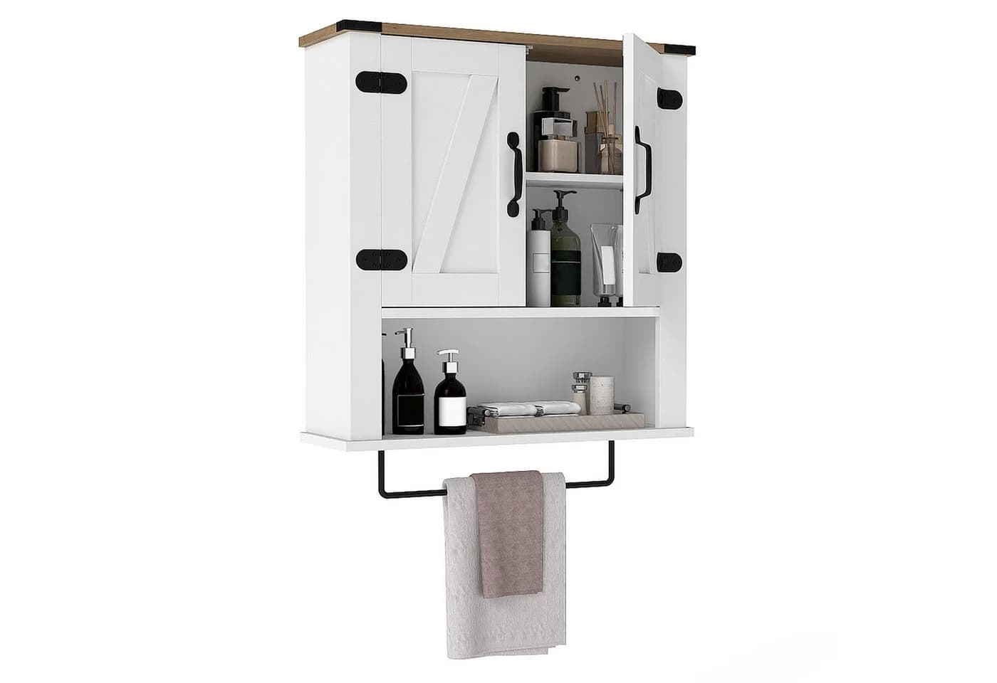 COSTWAY Hängeschrank Küche Badezimmerschrank Landhausstil Weiß - Bild 2