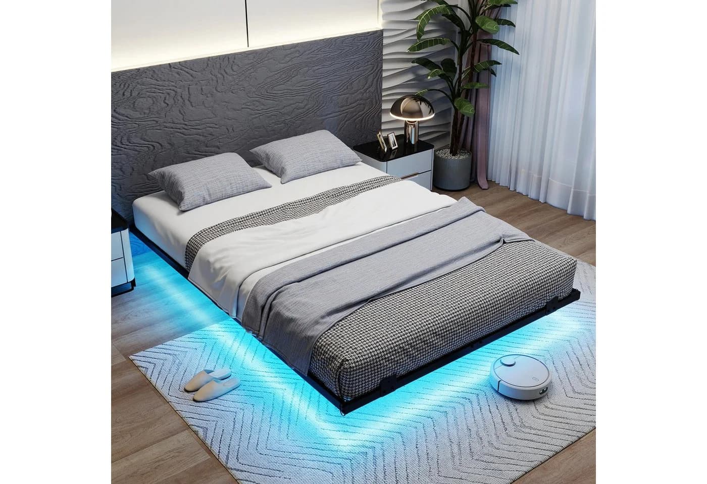 COSTWAY Schwebebettgestell LED Beleuchtung Doppelbett 140 x 200 cm - Bild 2
