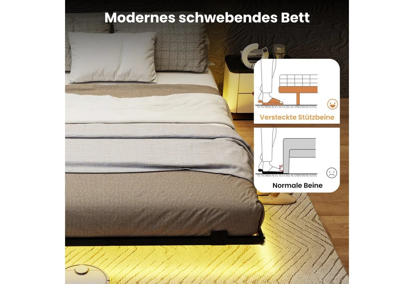 COSTWAY Schwebebettgestell LED Beleuchtung Doppelbett 140 x 200 cm - Bild 4