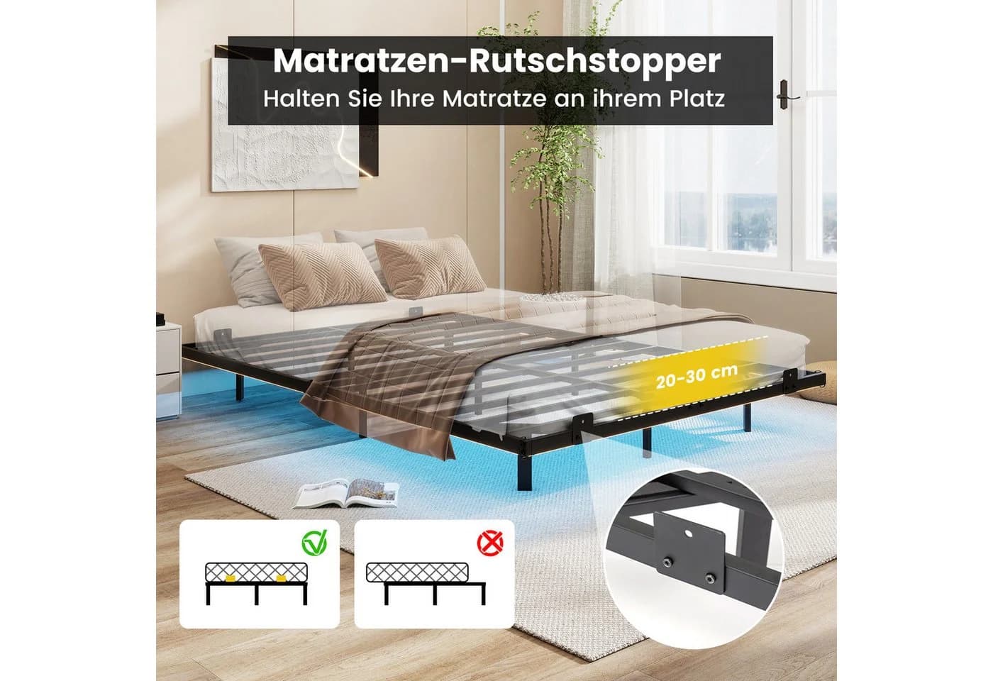 COSTWAY Schwebebettgestell LED Beleuchtung Doppelbett 140 x 200 cm - Bild 5