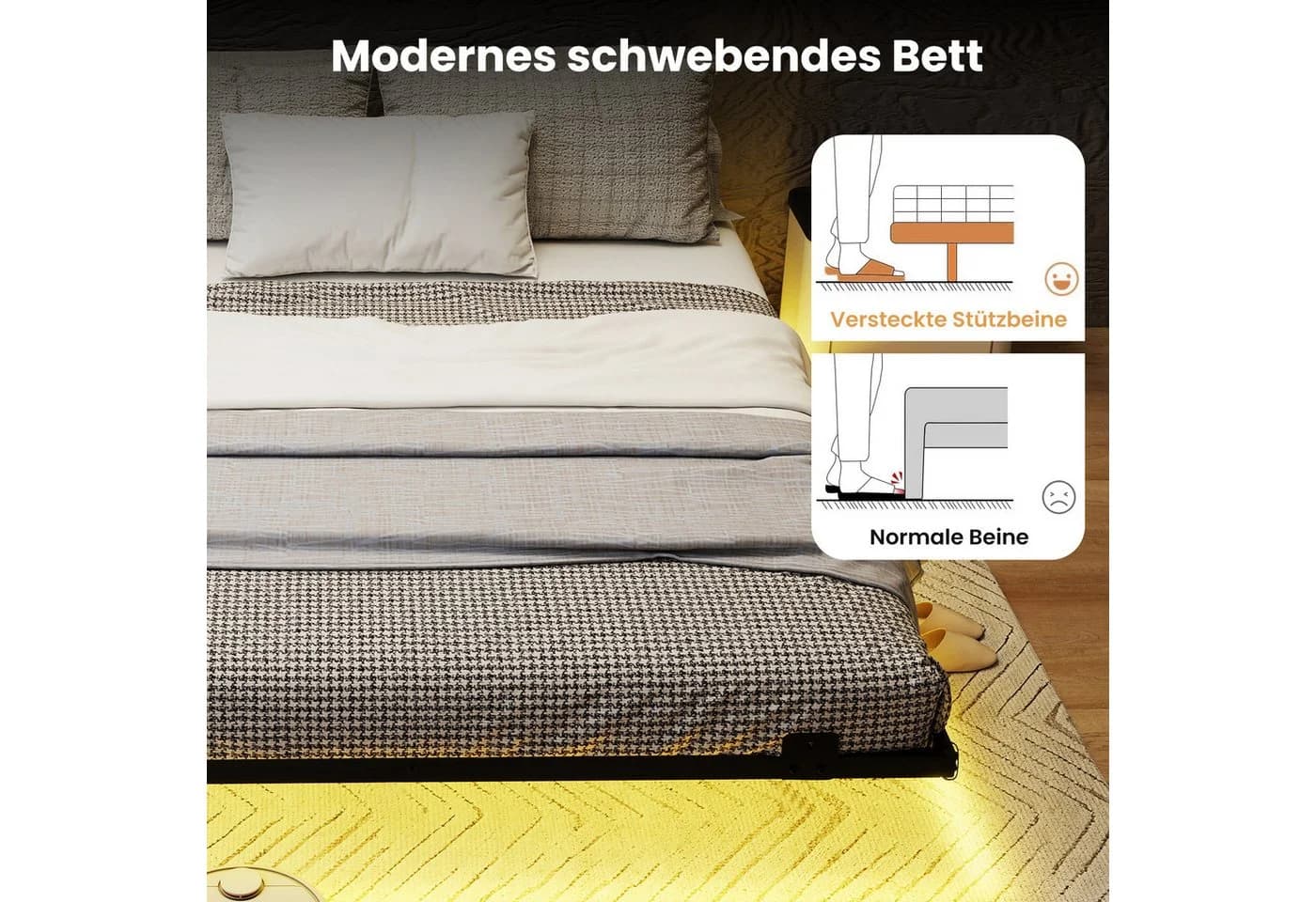 COSTWAY Schwebebettgestell Doppelbett 160x200 cm mit LED - Bild 4