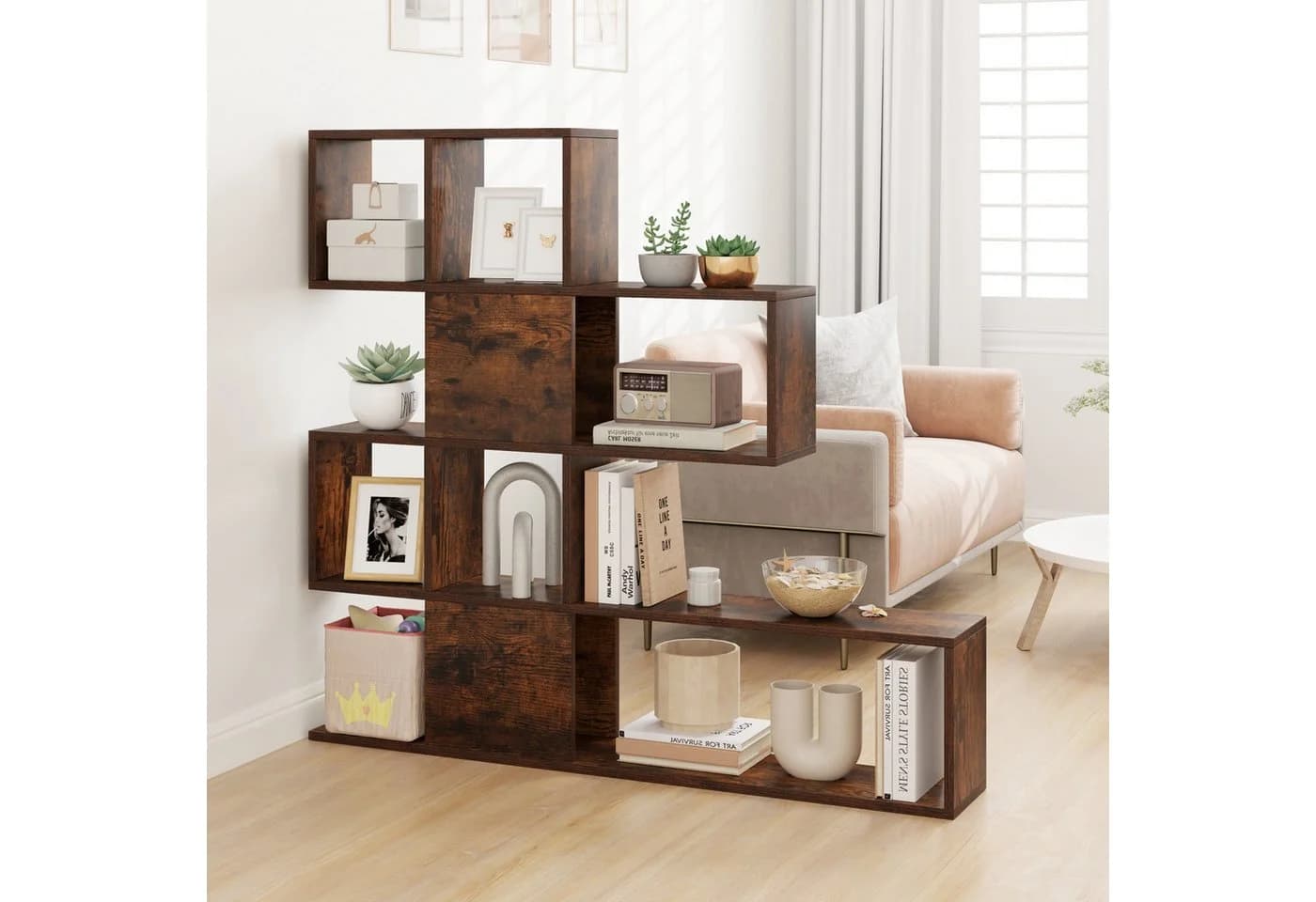 COSTWAY Bücherregal Braun Holzwerkstoff