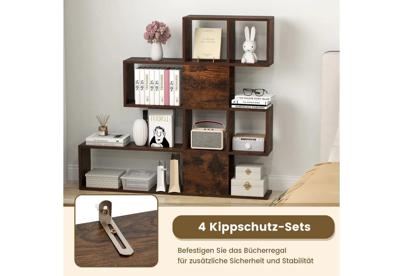 COSTWAY Bücherregal Braun Holzwerkstoff - Bild 3