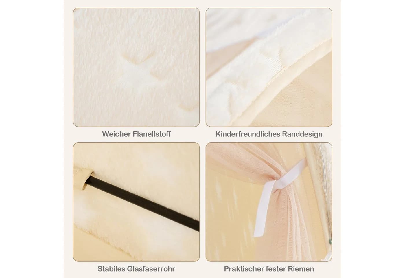 COSTWAY Bettzelt Magischer Spielzelt mit Leuchtsternen & Netzvorhängen Beige - Bild 4