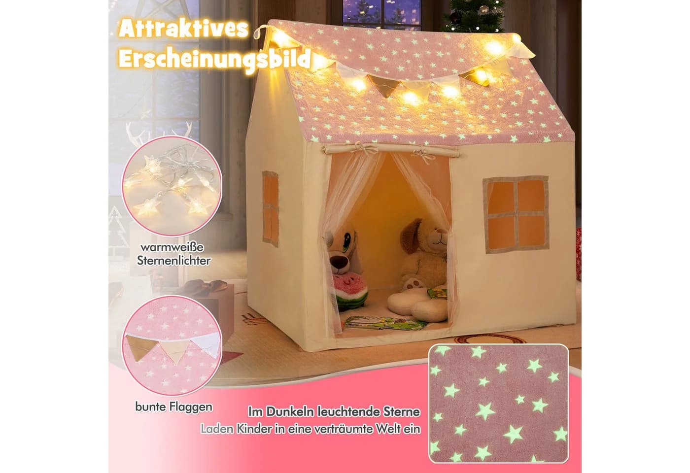 COSTWAY Spielzelt Kinder Spielzelt Rosa 119 x 104 x 129 cm