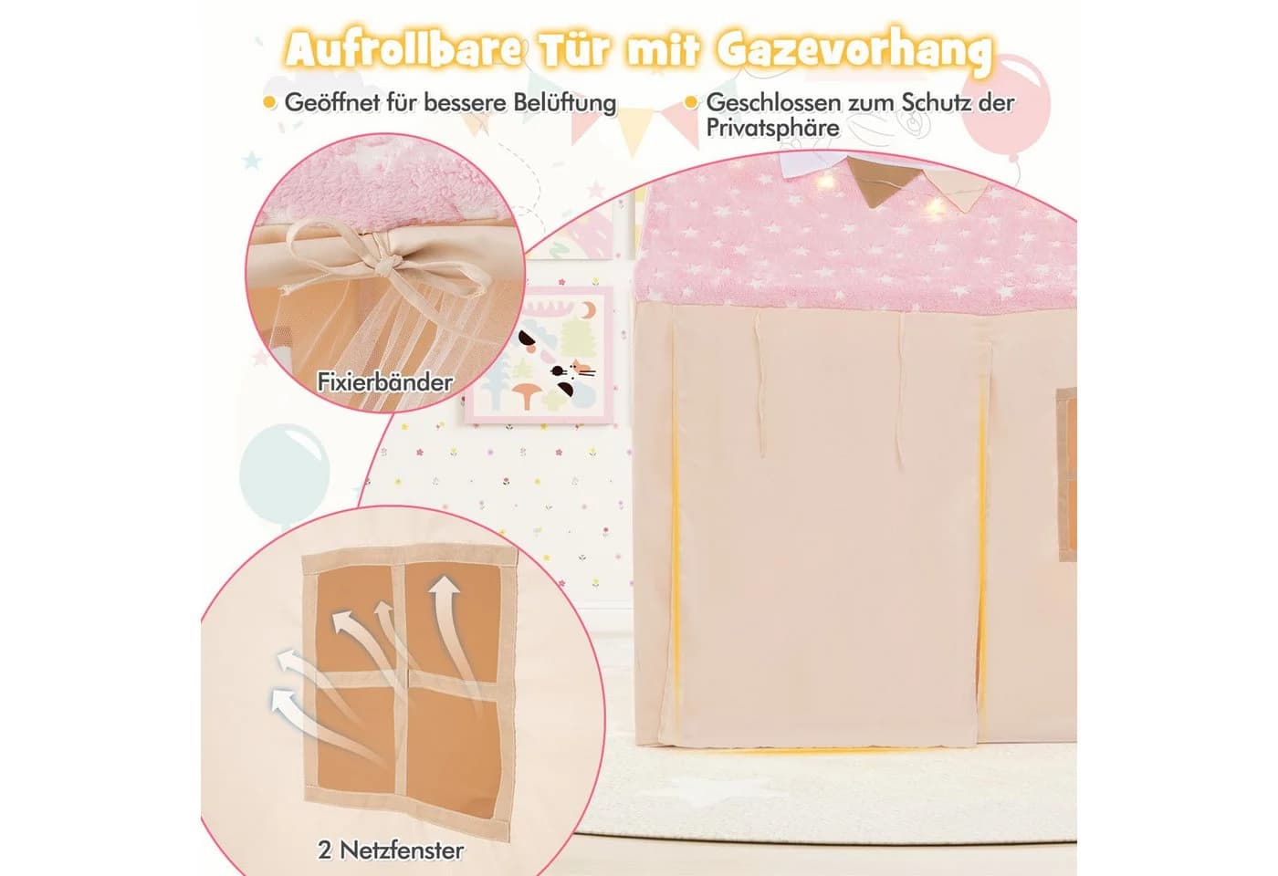 COSTWAY Spielzelt Kinder Spielzelt Rosa 119 x 104 x 129 cm - Bild 4