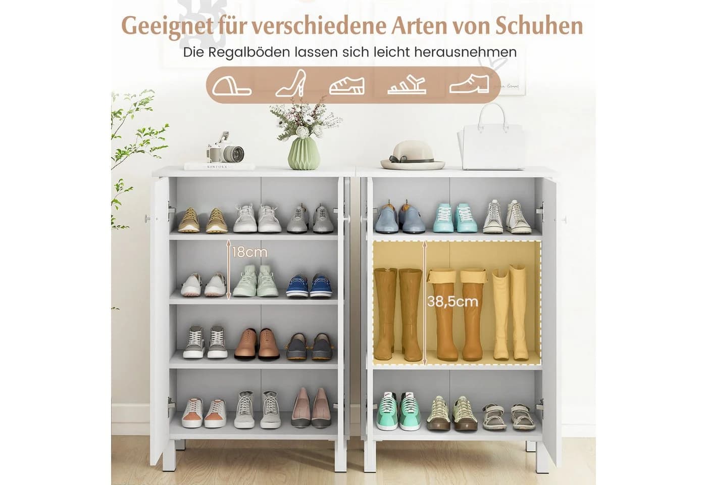 COSTWAY Schuhschrank Holz 4-stöckig mit abnehmbaren Regalböden - Bild 3