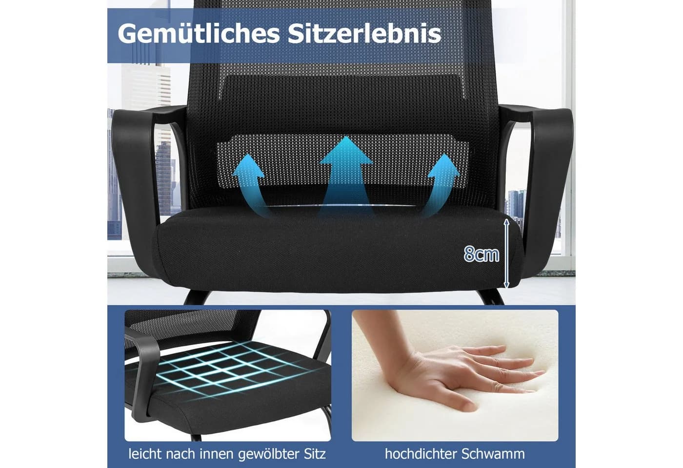 COSTWAY Bürostuhl Schwarz mit Armlehne & Lendenwirbelstütze - Bild 5