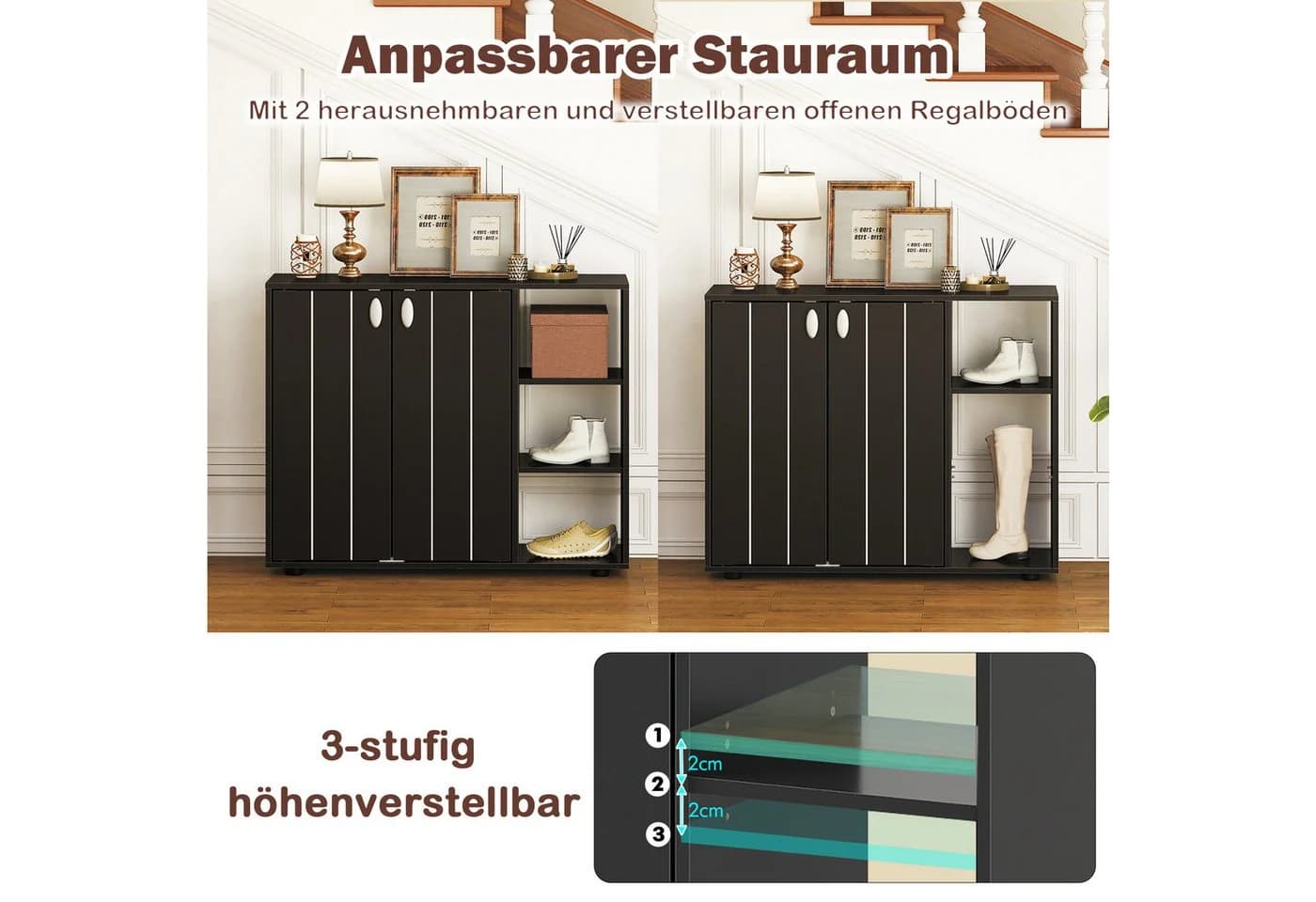 COSTWAY Schuhschrank mit verstellbaren Regalen Schwarz/Weiß