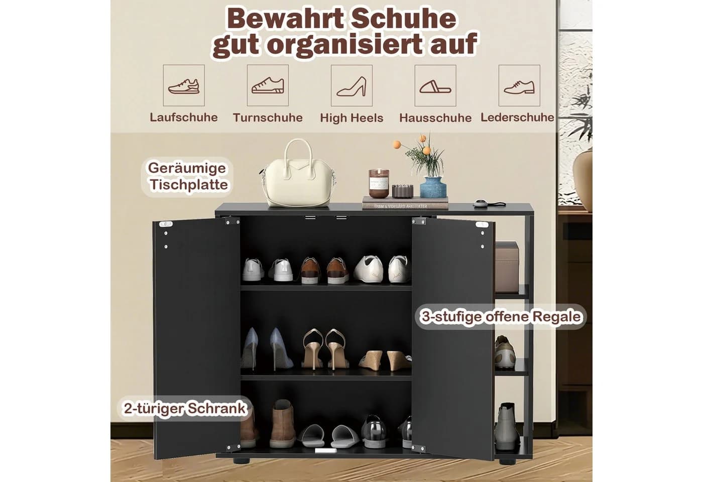 COSTWAY Schuhschrank mit verstellbaren Regalen Schwarz/Weiß - Bild 3