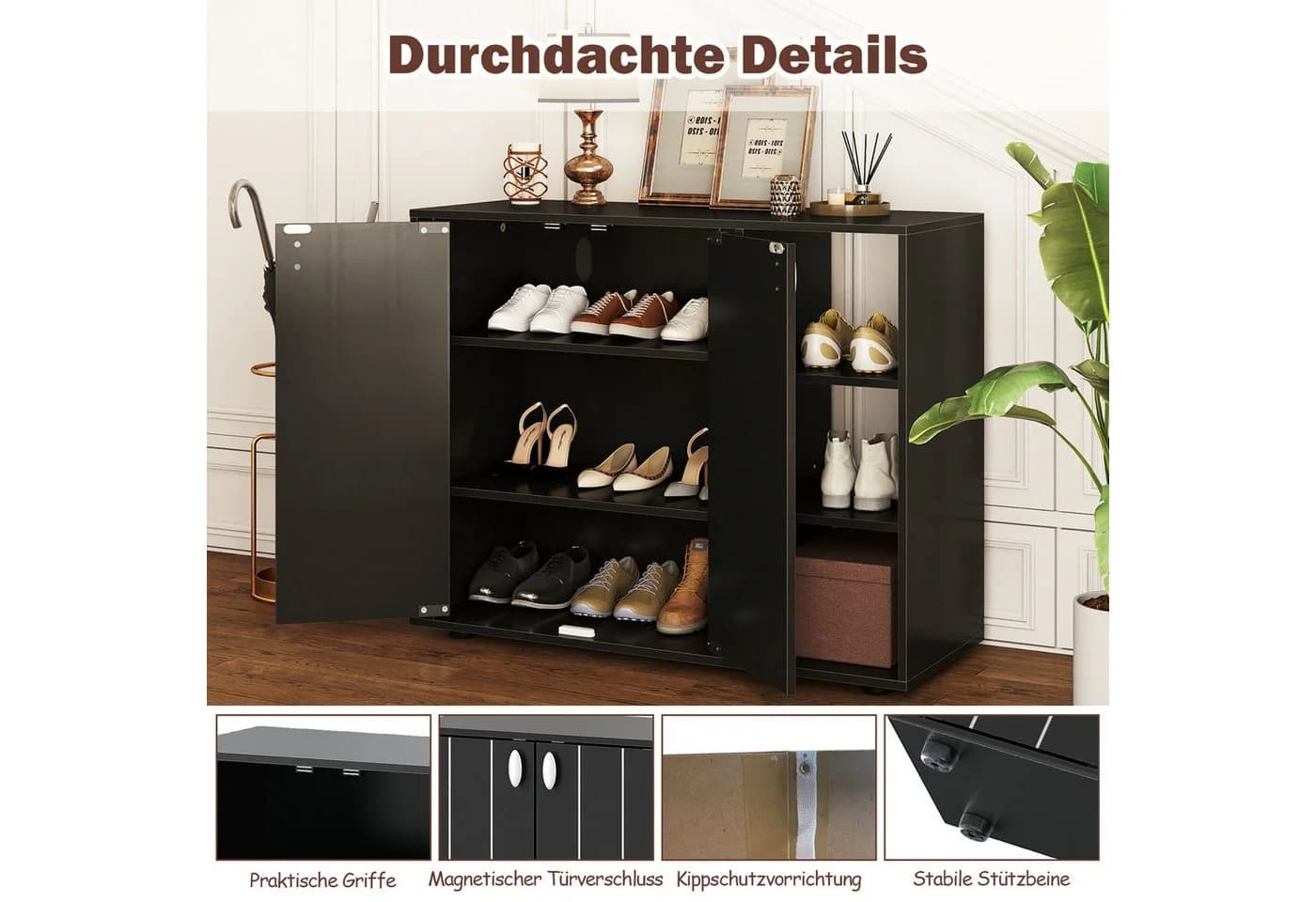 COSTWAY Schuhschrank mit verstellbaren Regalen Schwarz/Weiß - Bild 4