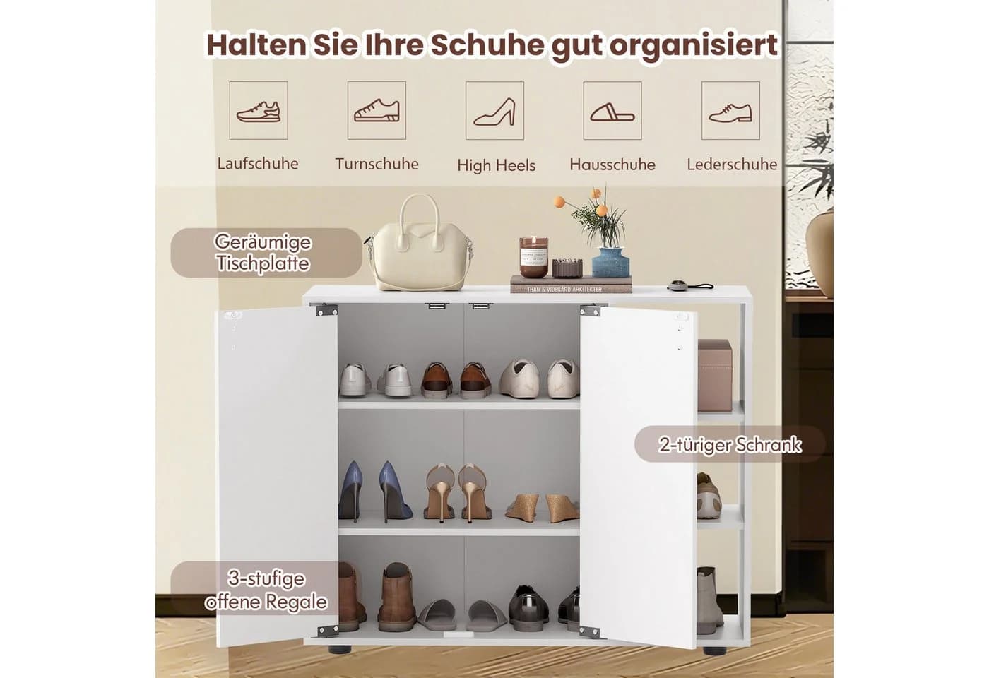 COSTWAY Schuhschrank Holz 12-15 Paar Schuhe - Bild 3