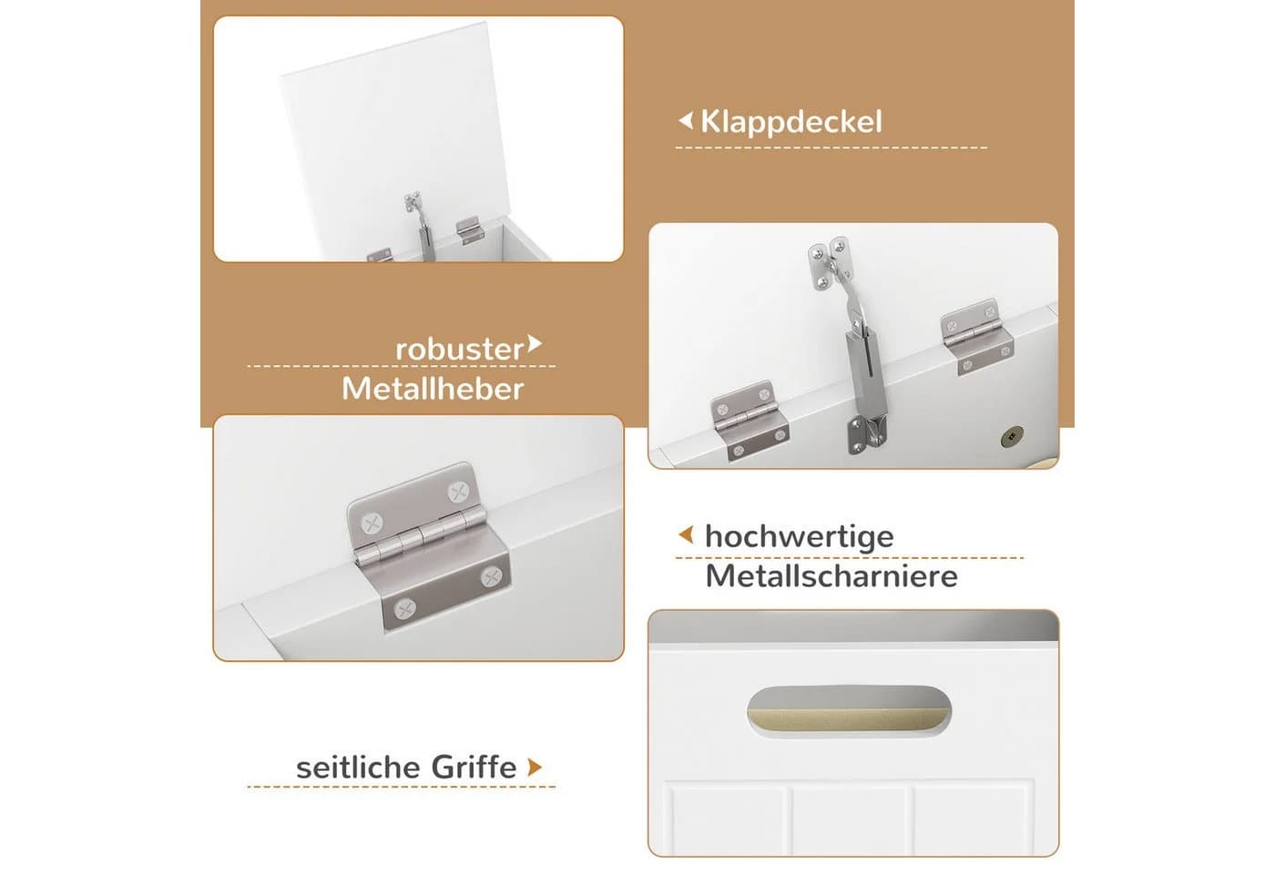 KOMFOTTEU Wäschekorb Wäschebox Wäschetruhe mit Deckel, weiß - Bild 5