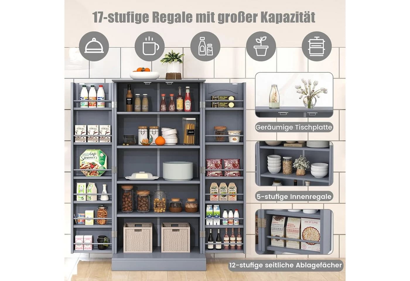 KOMFOTTEU Vorratsschrank Küchenschrank Grau - Bild 4