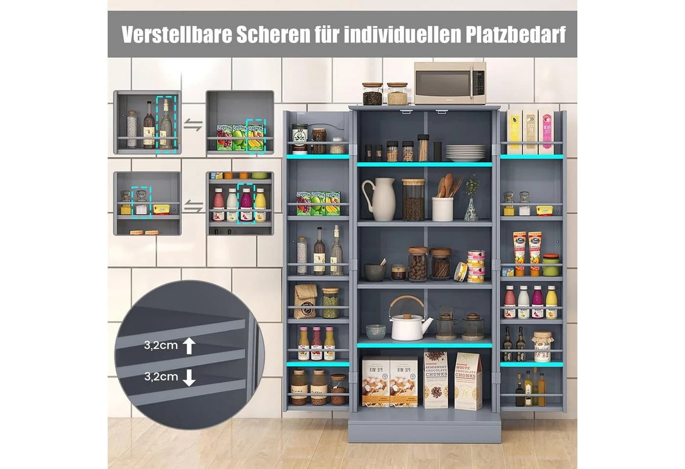 KOMFOTTEU Vorratsschrank Küchenschrank Grau - Bild 5