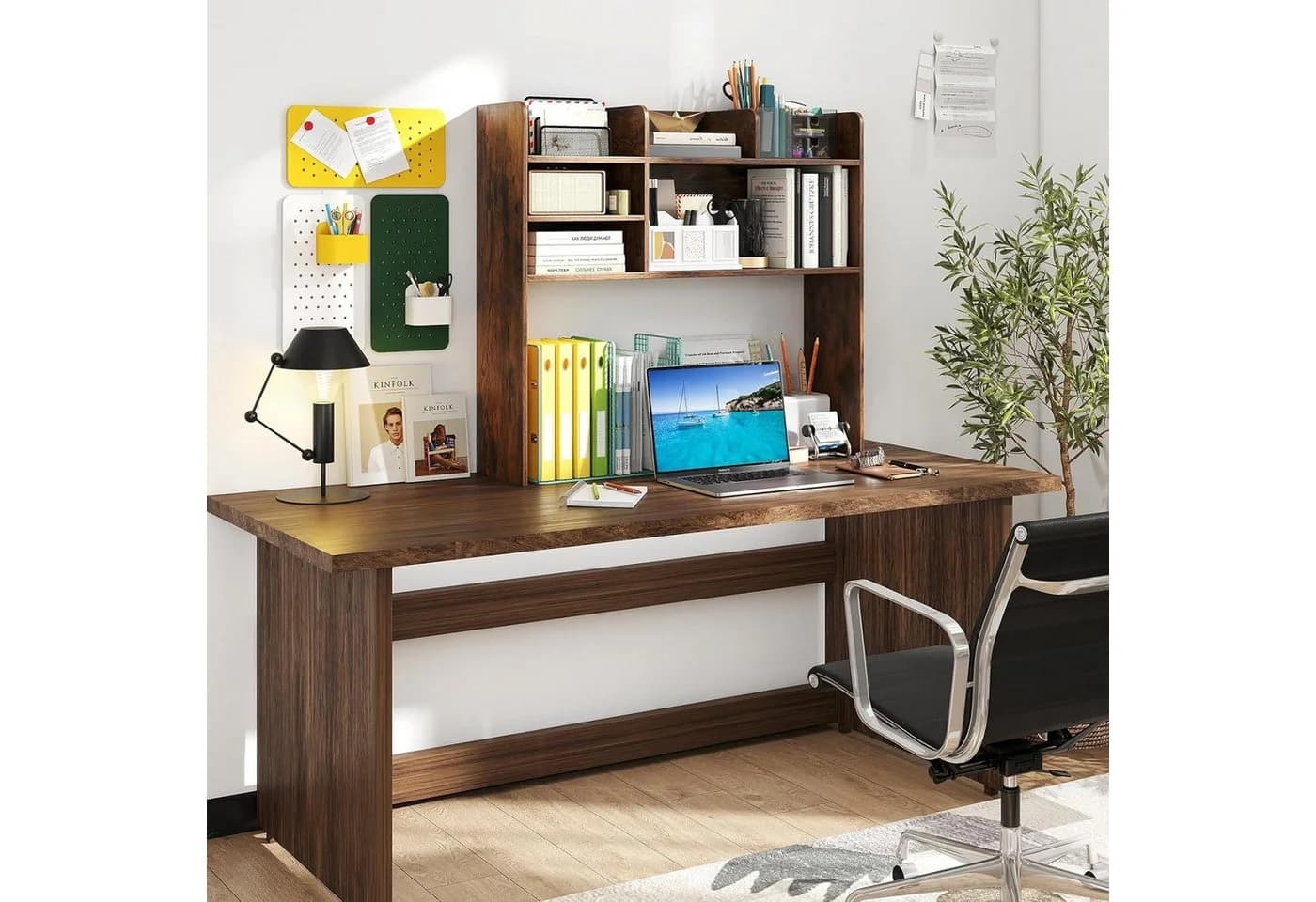 KOMFOTTEU Regal-Schreibtisch mit 6 Fächern & Monitorständer